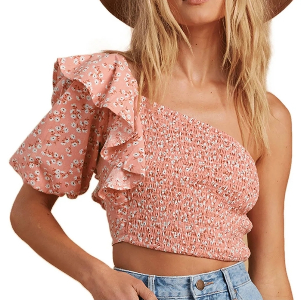 Billabong Pink Floral One-Shoulder Blouse